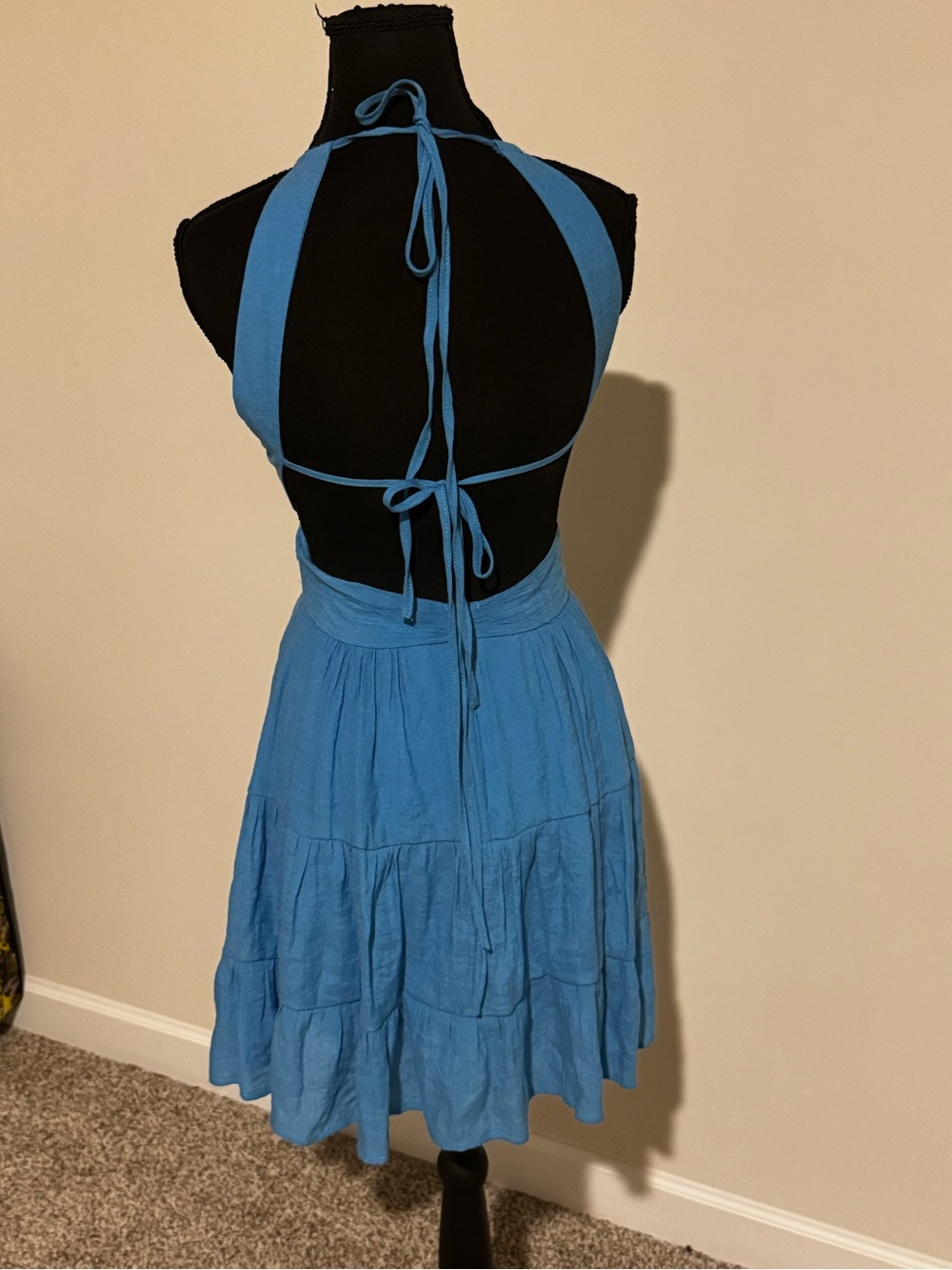 Hello Molly Blue Open Back Tiered Mini Dress Resort Vacation Style - Picture 6 of 8